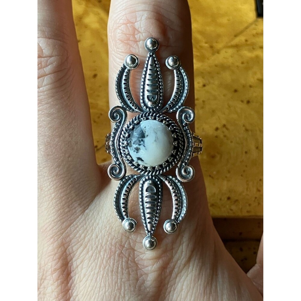 White Buffalo Turquoise Sterling Silver Ring Size 10